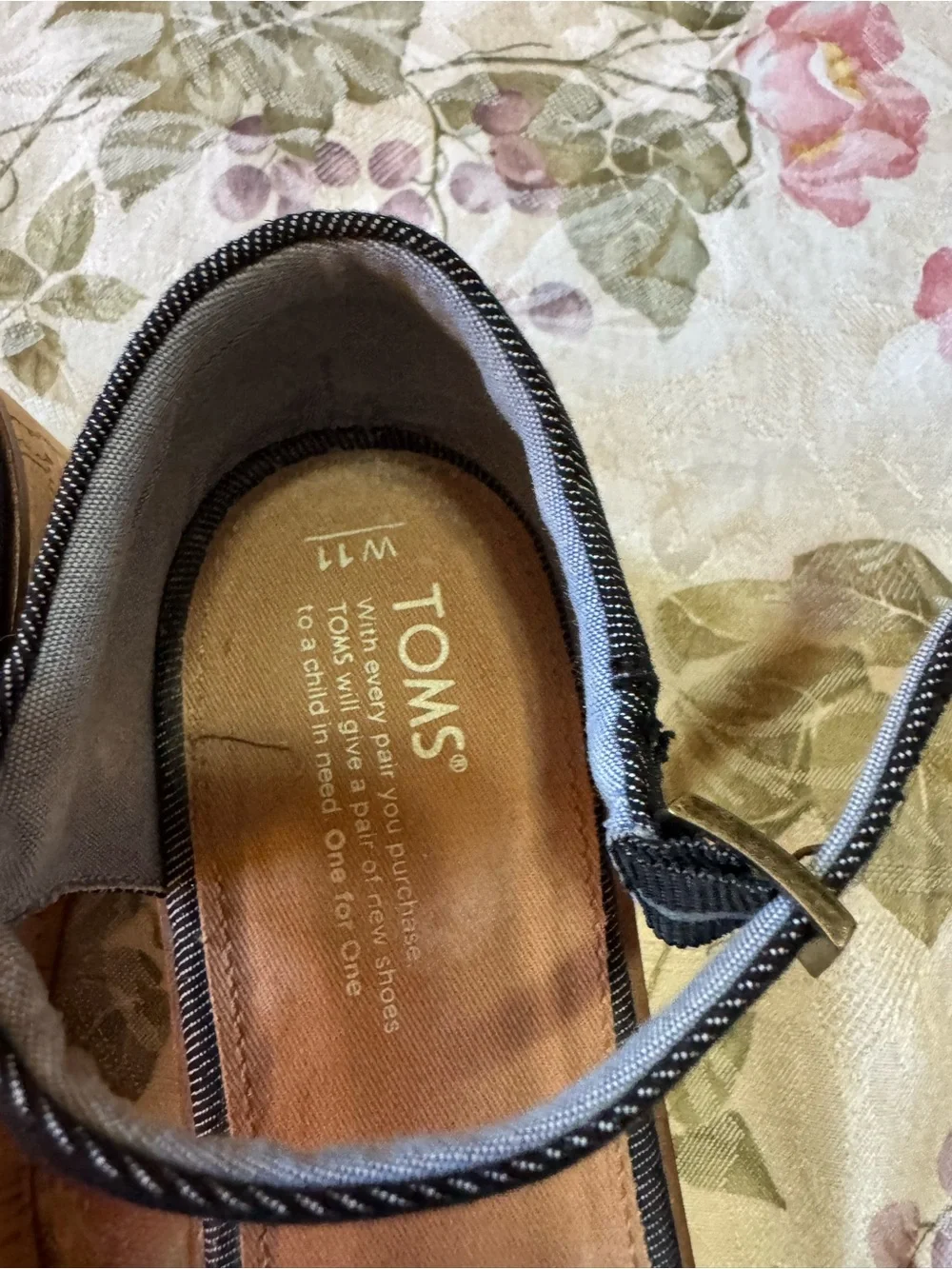 TOMS Sienna Women’s 11 Black Denim Cork Wedge Ankle Strap Sandals